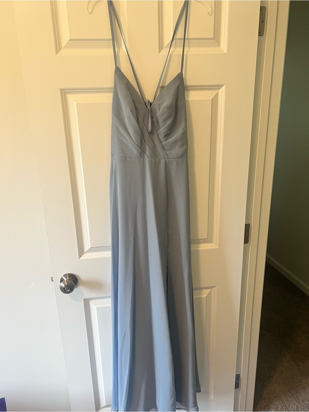 Azazie Elegant dusty Blue Spaghetti Strap Maxi Dress